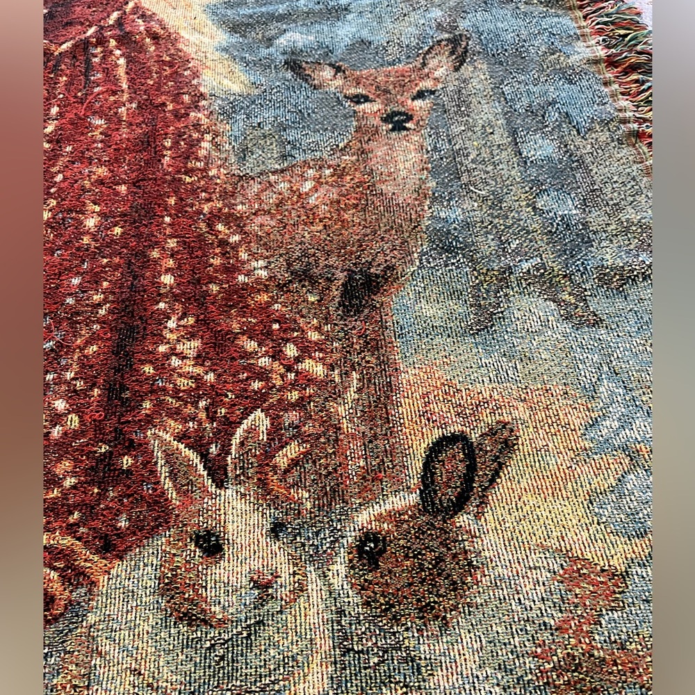 Dona Gelsinger Christmas Angel Tapestry Blanket Throw Woodland Creatures Animals - Picture 7 of 9